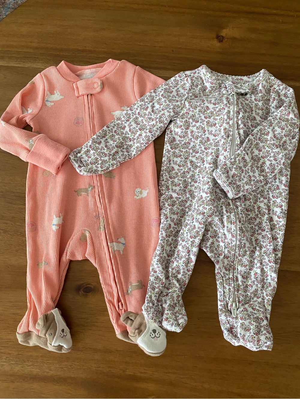 Two-Pack Newborn One-Piece Sleepers in Coral and Floral